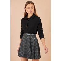 Yumi Women's Check Pleated Mini Skirt in Black | Size: 12