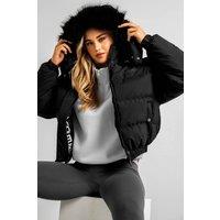 BCouture Women's Cropped Hooded Puffer Jacket in Black | Size: XL
