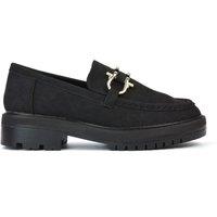 XY London Women's 'Riley' Chunky Block Heel Loafers With Silver Buckle in Jet Black | Size: 4