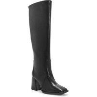 Truffle Collection Women's Knee High Boots With Chunky Block Heel Zip Square Toe Shoes in Black | Size: 3