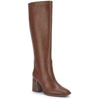 Truffle Collection Women's Knee High Boots With Chunky Block Heel Zip Square Toe Shoes in Tan | Size: 3