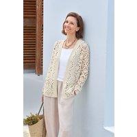 WoolOvers Women's Longline Crochet Cardigan in Cream | Size: XS