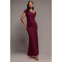Goddiva Women's Cap Sleeve Pleated Asymmetric Maxi Dress in Plum | Size: 14