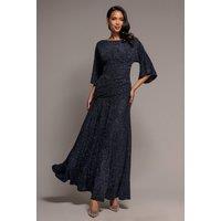 Goddiva Women's Lurex Kimono Sleeve Gathered Waist Maxi Dress in Navy | Size: 8