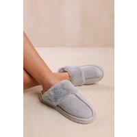 Where's That From Women's Comfort Trim Mule Slipper in Grey | Size: 5
