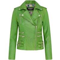 TruClothing Women's Real Lamb Nappa Leather Vintage Gothic Buckle Biker Jacket in Green | Size: 12