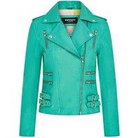 TruClothing Women's Real Lamb Nappa Leather Vintage Gothic Buckle Biker Jacket in Aqua | Size: 24