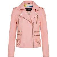 TruClothing Women's Real Lamb Nappa Leather Vintage Gothic Buckle Biker Jacket in Baby Pink | Size: 18