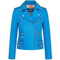 TruClothing Women's Real Lamb Nappa Leather Vintage Gothic Buckle Biker Jacket in Blue | Size: 12