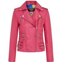 TruClothing Women's Real Lamb Nappa Leather Vintage Gothic Buckle Biker Jacket in Fuchsia | Size: 22