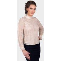 LBV Fashion Women's High-Neck Lace Blouse in Beige | Size: 8