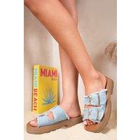 IKRUSH Women's Madelina Double Buckle Denim Platform Sandals in Light Blue | Size: 4