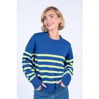 Kettlewell Women's Long Sleeve Boxy Stripe Crew Sweater in Bright Blue | Size: 12