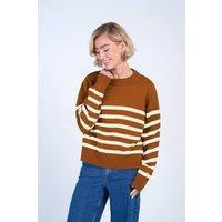 Kettlewell Women's Long Sleeve Boxy Stripe Crew Sweater in Burnt Orange | Size: 16