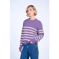 Kettlewell Women's Long Sleeve Boxy Stripe Crew Sweater in Lilac | Size: 14