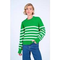 Kettlewell Women's Long Sleeve Boxy Stripe Crew Sweater in Green | Size: 10