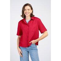 Kettlewell Women's Short Sleeve Linen Blend Shirt in Scarlet | Size: 10