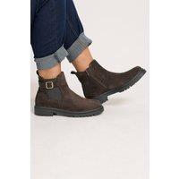 Yours Women's Faux Leather Buckle Chelsea Boots In Wide E Fit & Extra Wide EEE Fit in Brown | Size: 8E