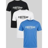 Firetrap Men's 3 Pack Regular Fit Cotton Graphic Crew Neck T-Shirts in Black | Size: 2XL