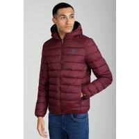 Santa Barbara Polo & Racquet Club Men's Lightweight Zip Through Hooded Padded Jacket with Zipped Pockets in Burgundy | Size: Large