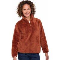 Amber Women's Half Zip Borg Fleece Top Warm 1/2 Zip-Up Jumper with Side Pockets in Brown | Size: 20-22