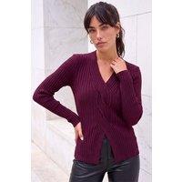 Roman Women's Cable Split Detail Rib Jumper in Plum | Size: 10