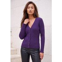 Roman Women's Rib Knit Cardigan in Purple | Size: 12