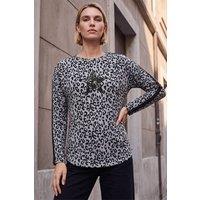 Roman Women's Sequin Star Animal Print Top in Grey | Size: 10