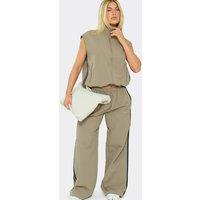 EGO Women's Sleeveless Zip High Neck Jacket in Khaki | Size: 6
