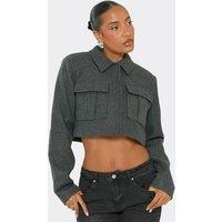 EGO Women's Long Sleeve Structured Wool Look Crop Blazer in Dark Grey | Size: 8