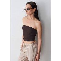 Dilvin Women's Women's Strapless Crop Bandeau Top in Dark Brown | Size: Small