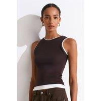 Dilvin Women's Sleeveless Ribbed Cotton Blouse in Chocolate | Size: Large