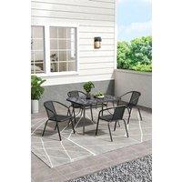 Garden Sanctuary 4-seater Tempered Glass Marble Outdoor Garden Table Set in Black | Size: Medium