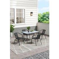 Garden Sanctuary 4-seater Tempered Glass Wood Grain Garden Dining Table Set in Grey | Size: Medium