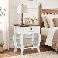 STILVORA Bedside Tables Set of 2 with Drawer & Shelf White