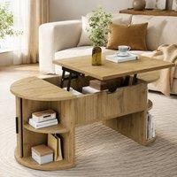 STILVORA Height-Adjustable Coffee Table with Storage & Sliding Doors in Natural