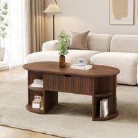 STILVORA Coffee Table with Height-Adjustable Top & Sliding Doors in Brown