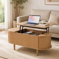 STILVORA Coffee Table with Storage & Liftable Tabletop in Natural