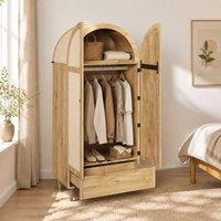 STILVORA Wardrobe with Drawer & Fabric Doors in Brown