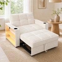 STILVORA 2 Seater Sofa Bed with Storage & LED Shelf, Beige