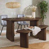 Birlea Axel Oval Fluted Dining Table With 2 Chairs & Bench in Brown