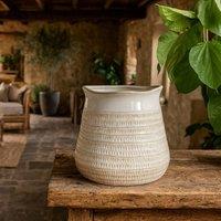 Wyld Haus Saffron Bud Hewn Ceramic Vase with Textured Scandi Pattern in White