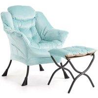 London Boutique Lazy Chair w/Footstool Lounge Chair Accent Armchair Sofa Chair in Light Blue