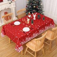London Boutique Waterproof Wipeable Christmas Tablecloth 5479 Snow Table Cover in Red