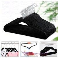 FORGEVIO 20 x Hangers Slip Velvet Flocked Coat Hangers in Black | Size: 0.6m2