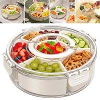 PAWNORA Rotating Fruit Snack Tray with Lid in Beige