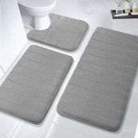 PAWNORA 3 PIECE CORAL FLEECE BATH MAT in Grey