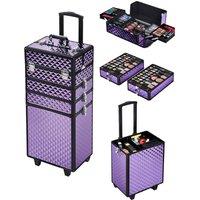 Living and Home 4 in 1 Professional Cosmetic Makeup Train Case Makeup Trolley Luggage in Purple