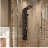 Living and Home Stainless Steel Shower Panel with LED Temperature Display and Hand Shower in Black