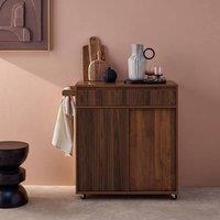 sweeek Kitchen cart wood decor 1 handle 1 drawer 2 doors 4 wheels in Dark Brown